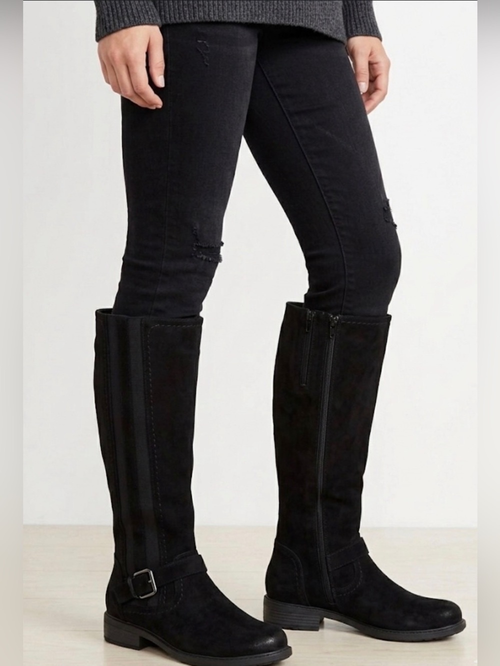 NWOT Black Buckle Wide Calf Riding Boots
